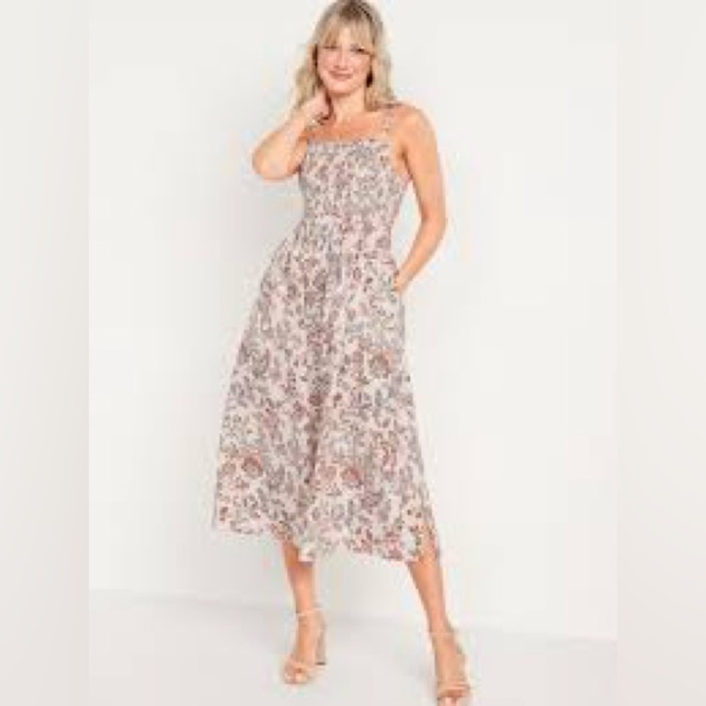 🌟3 for $30🌟 Fit & Flare Sleeveless Cotton Midi Dress, Floral, Small